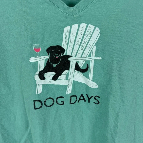 Life is Good Dog Days V-Neck Short Sleeve Shirt Size Small - Picture 2 of 7